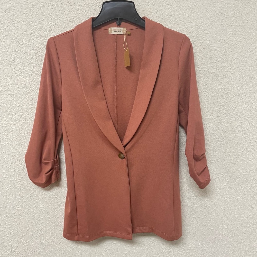 ALTR’D State Knit Single Button Blazer Ruched Sleeves Coral Rose Size Small